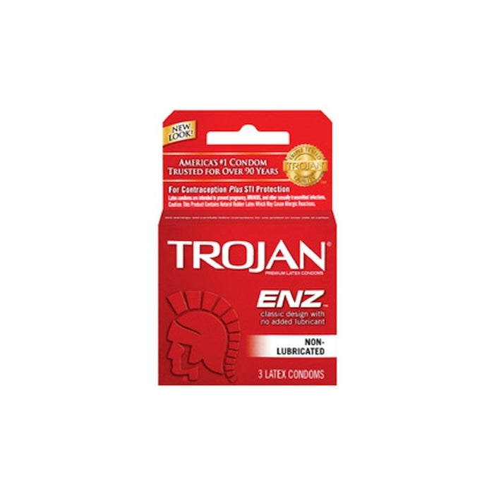 TROJAN 3'S ENZ REG DRY - NON LUBRICATED (RED) 6 PACK