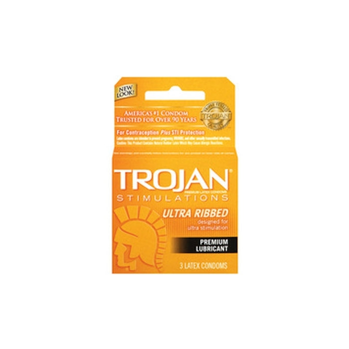 TROJAN 3'S ULTRA RIBBED LUB (GOLD) 6 PACK