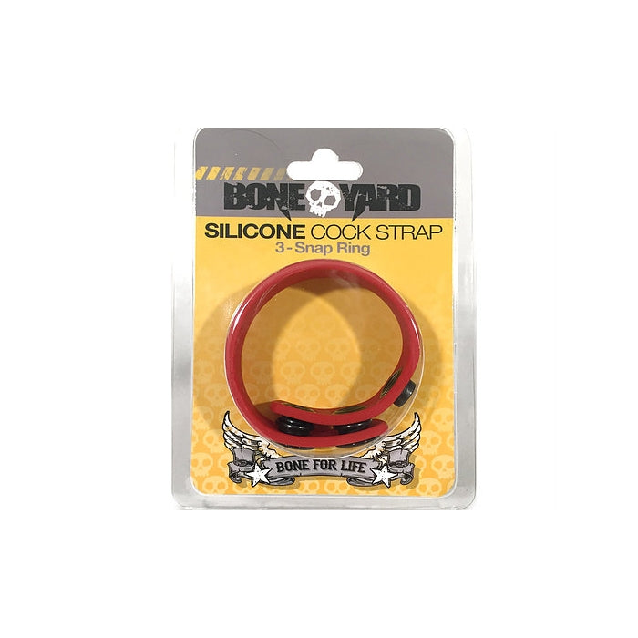 BONEYARD SILICONE COCK STRAP RED 3 SNAP RING