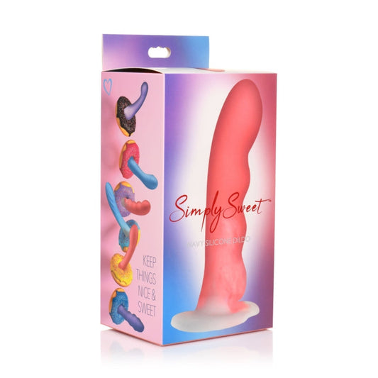 SIMPLY SWEET 8" WAVY SILICONE DILDO - PINK WHITE