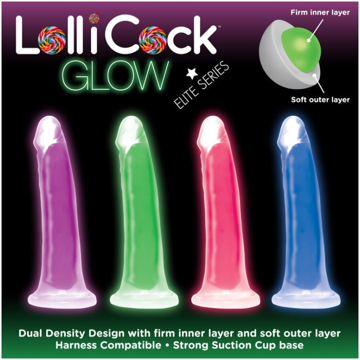 LOLLICOCK 7" GLOW-IN-THE-DARK SILICONE DILDO  - GREEN