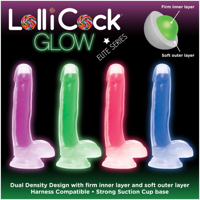 LOLLICOCK 7" GLOW-IN-THE-DARK SILICONE DILDO W/BALLS PNK
