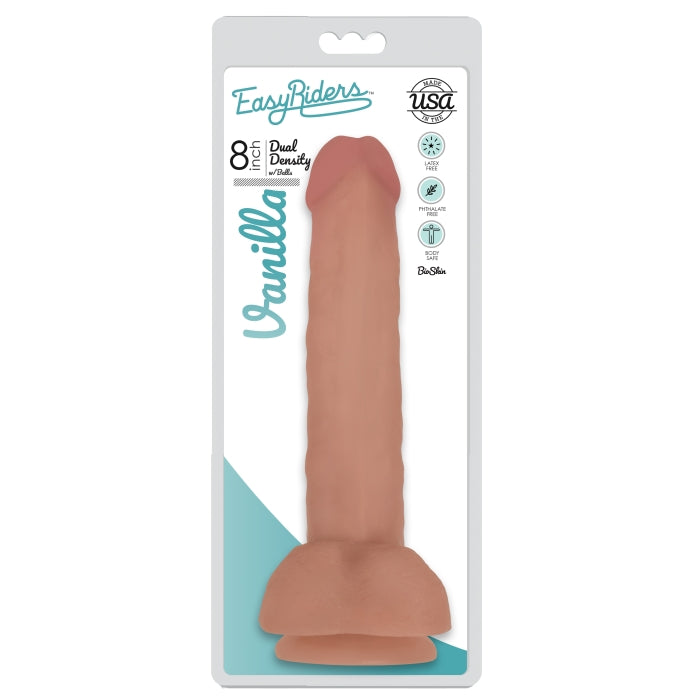 EASY RIDERS 8" SLIM BIOSKIN DONG W/ BALLS - VANILLA