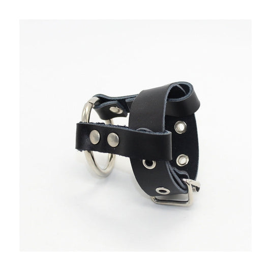 COCKRING W/METAL & LEATHER RING & LOCK - BLACK