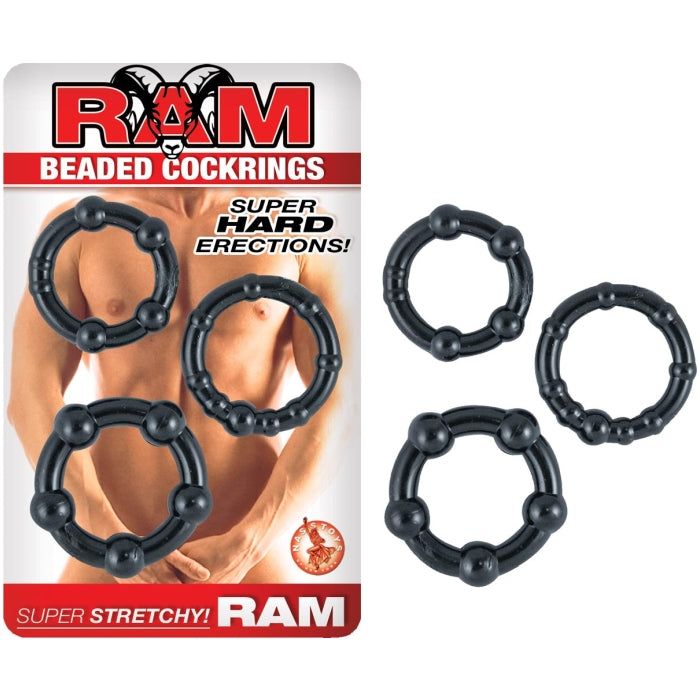 RAM BEADED COCKRINGS PACK OF 3 - BLACK
