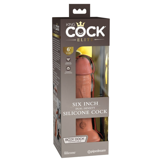 KING COCK ELITE 6" SILICONE DUAL DENSITY COCK - TAN