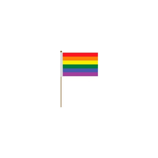 PRIDE RAINBOW FLAG W/STICK (12 IN x 18 IN) - SML