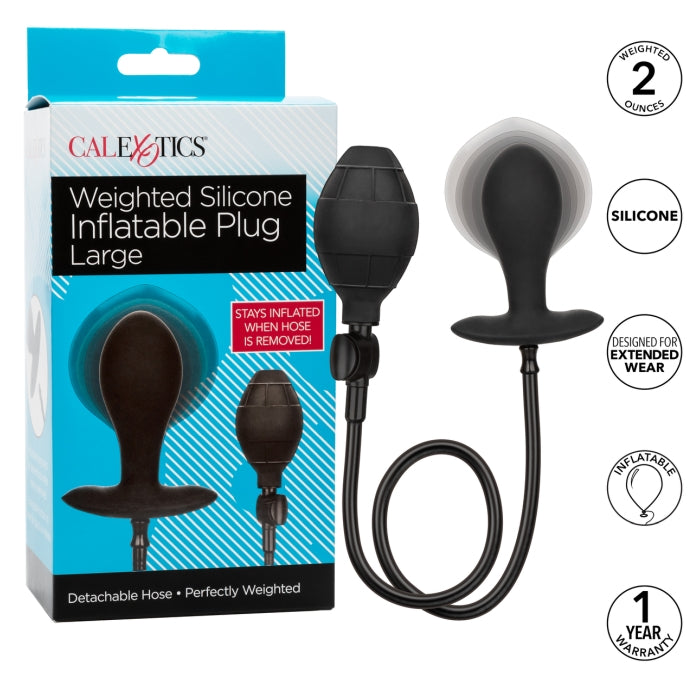 WEIGHTED SILICONE INFLATABLE PLUG LARGE - BLACK