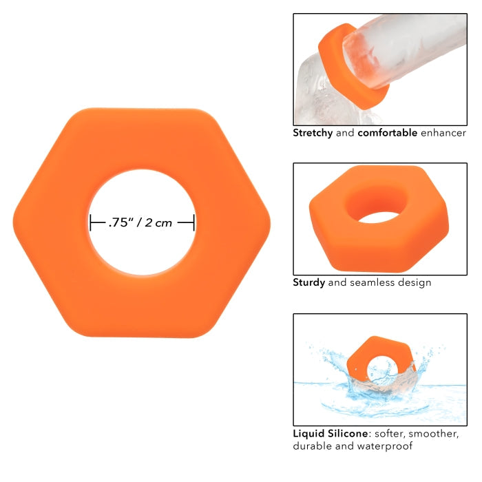 COCK RING ORANGE ALPHA LIQUID SILICONE PROLONG SEXAGON