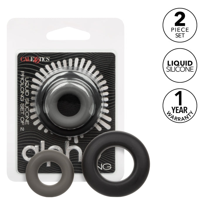 COCK RING BLACK ALPHA LIQUID SILICONE PROLONG SET OF 2