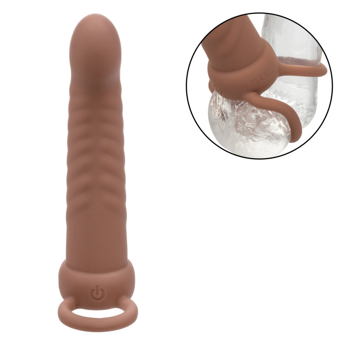 PERFORMANCE MAXX RECHARGEABLE RIBBED DUAL PENETRATOR - BROWN