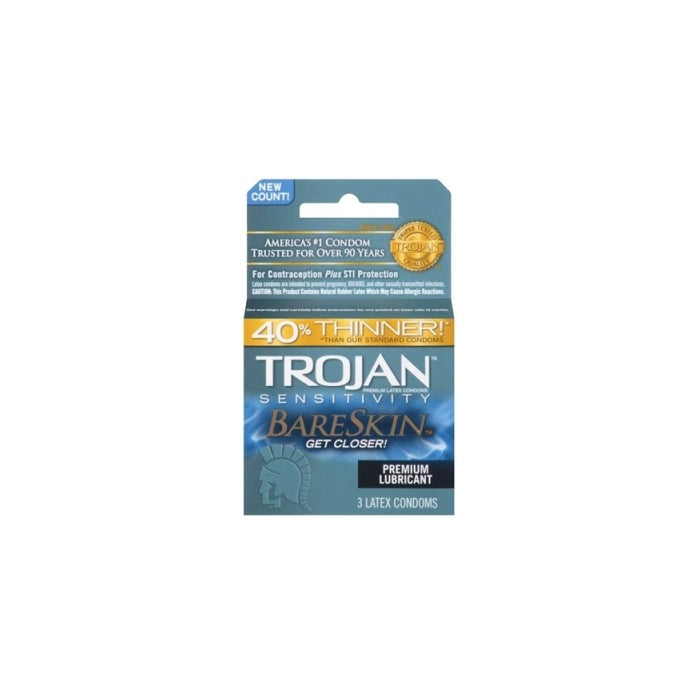 TROJAN 3'S BARESKIN CONDOMS (B/GREY) 6 PACK