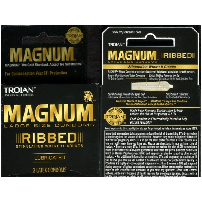 TROJAN 3'S MAGNUM RIBBED LARGE 6 PACK