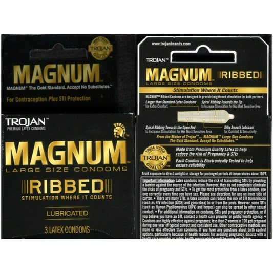 TROJAN 3'S MAGNUM RIBBED LARGE 6 PACK