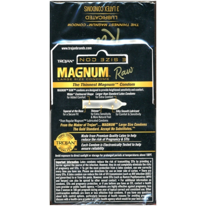 TROJAN 3'S MAGNUM RAW LARGE SIZE (BLACK) 6 PACK