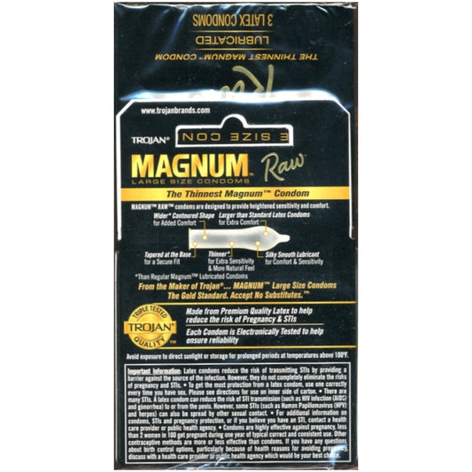 TROJAN 3'S MAGNUM RAW LARGE SIZE (BLACK) 6 PACK