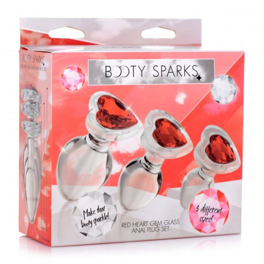 BS RED HEART GEM GLASS ANAL PLUG - SET