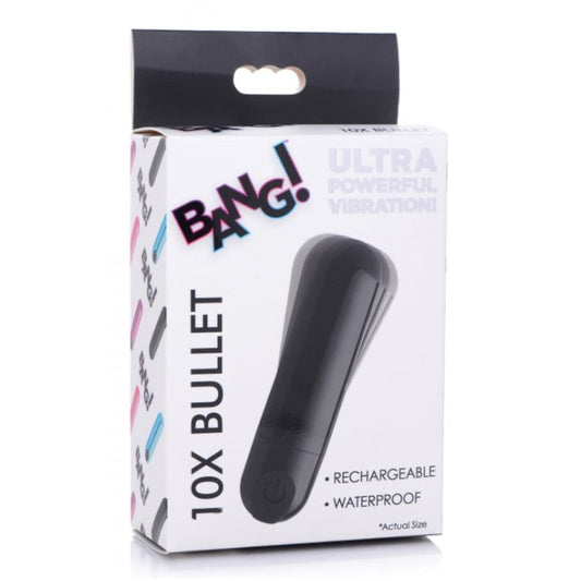 10X RECHARGEABLE VIBRATING METALLIC BULLET - BLACK