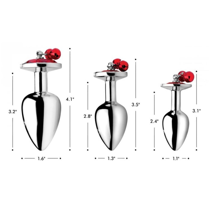 BS RED GEM WITH BELLS ANAL PLUG SET 4"