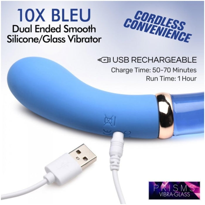 PR VIBRA-GLASS 10X BLEU DUAL ENDED G-SPOT SILI/GLASS V